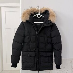 Mackage Black Down Fur Hood Parka Jacket Men French Size 36 US Small